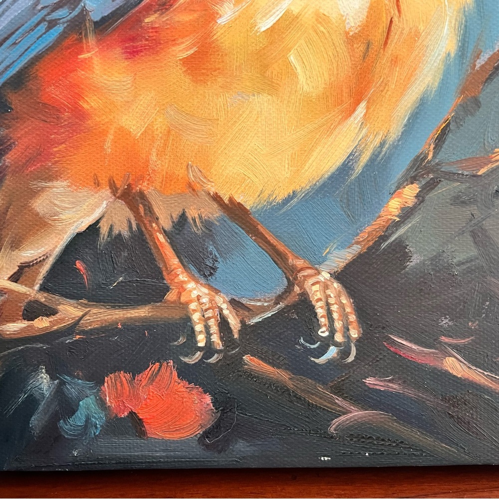 Original Oil painting orange blue bird - Picture 5 of 8